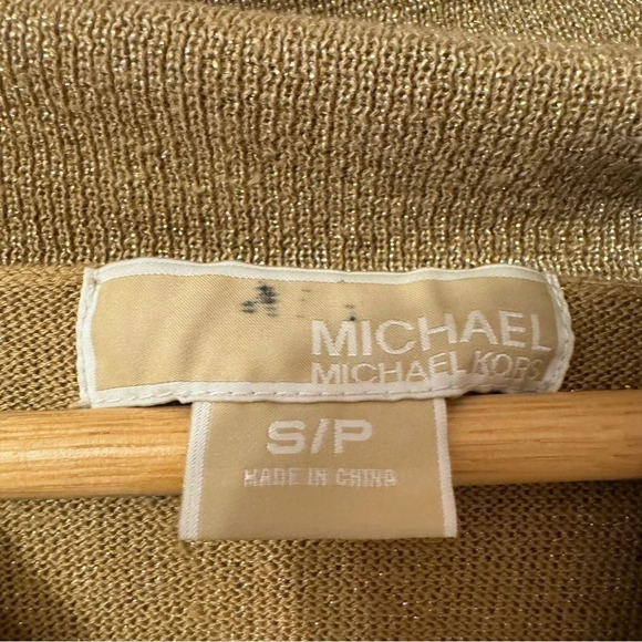 Michael Kors Gold Glitter Cowl Neck 3/4 Sleeve Sparkle Top Size S - Picture 5 of 7